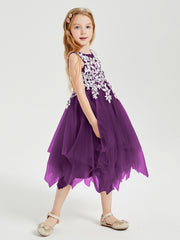 Tulle Tea Length Junior Bridesmaid Dresses Grape