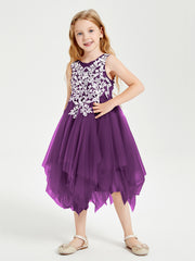Tulle Tea Length Junior Bridesmaid Dresses Grape