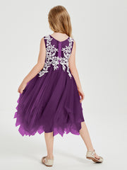 Tulle Tea Length Junior Bridesmaid Dresses Grape