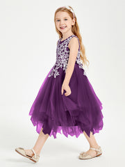 Tulle Tea Length Junior Bridesmaid Dresses Grape