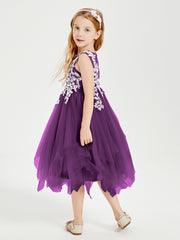Tulle Tea Length Junior Bridesmaid Dresses Grape
