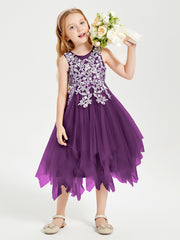 Tulle Tea Length Junior Bridesmaid Dresses Grape