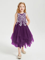 Tulle Tea Length Junior Bridesmaid Dresses Grape
