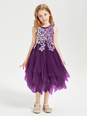 Tulle Tea Length Junior Bridesmaid Dresses Grape