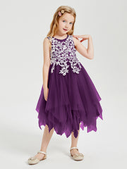 Tulle Tea Length Junior Bridesmaid Dresses Grape