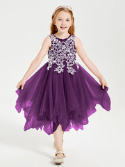Tulle Tea Length Junior Bridesmaid Dresses Grape