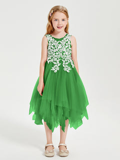 Tulle Tea Length Junior Bridesmaid Dresses Green