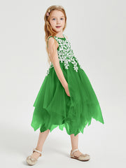 Tulle Tea Length Junior Bridesmaid Dresses Green