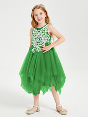 Tulle Tea Length Junior Bridesmaid Dresses Green