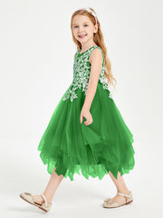 Tulle Tea Length Junior Bridesmaid Dresses Green