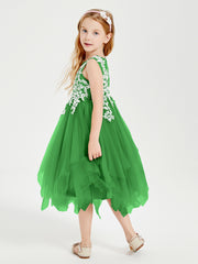 Tulle Tea Length Junior Bridesmaid Dresses Green