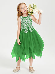 Tulle Tea Length Junior Bridesmaid Dresses Green