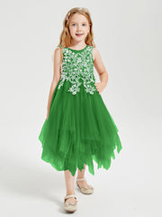 Tulle Tea Length Junior Bridesmaid Dresses Green