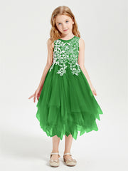 Tulle Tea Length Junior Bridesmaid Dresses Green