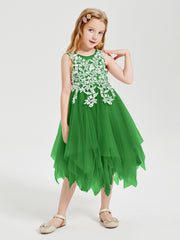 Tulle Tea Length Junior Bridesmaid Dresses Green