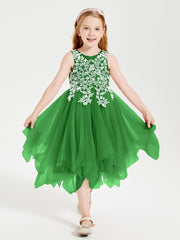 Tulle Tea Length Junior Bridesmaid Dresses Green
