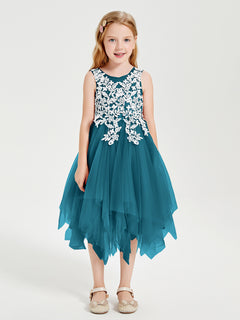 Tulle Tea Length Junior Bridesmaid Dresses Ink Blue