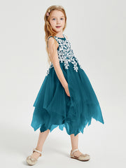 Tulle Tea Length Junior Bridesmaid Dresses Ink Blue
