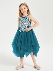 Tulle Tea Length Junior Bridesmaid Dresses Ink Blue