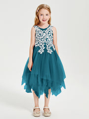 Tulle Tea Length Junior Bridesmaid Dresses Ink Blue