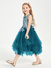 Tulle Tea Length Junior Bridesmaid Dresses Ink Blue