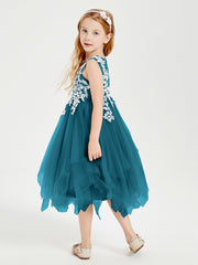 Tulle Tea Length Junior Bridesmaid Dresses Ink Blue