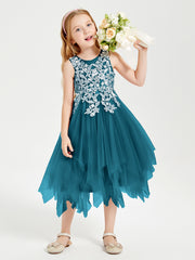 Tulle Tea Length Junior Bridesmaid Dresses Ink Blue