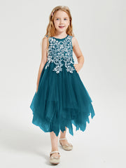 Tulle Tea Length Junior Bridesmaid Dresses Ink Blue