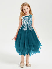 Tulle Tea Length Junior Bridesmaid Dresses Ink Blue