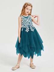 Tulle Tea Length Junior Bridesmaid Dresses Ink Blue