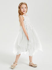 Tulle Tea Length Junior Bridesmaid Dresses Ivory