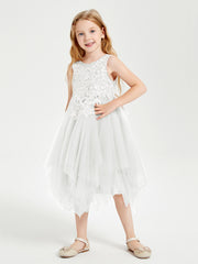 Tulle Tea Length Junior Bridesmaid Dresses Ivory