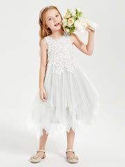Tulle Tea Length Junior Bridesmaid Dresses Ivory