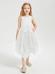Tulle Tea Length Junior Bridesmaid Dresses Ivory
