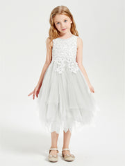 Tulle Tea Length Junior Bridesmaid Dresses Ivory