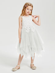 Tulle Tea Length Junior Bridesmaid Dresses Ivory