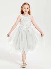Tulle Tea Length Junior Bridesmaid Dresses Ivory