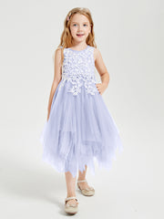 Tulle Tea Length Junior Bridesmaid Dresses Lavender