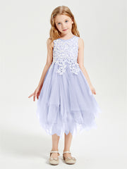 Tulle Tea Length Junior Bridesmaid Dresses Lavender