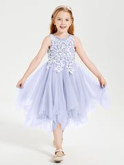 Tulle Tea Length Junior Bridesmaid Dresses Lavender