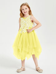 Tulle Tea Length Junior Bridesmaid Dresses Lemon