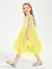 Tulle Tea Length Junior Bridesmaid Dresses Lemon
