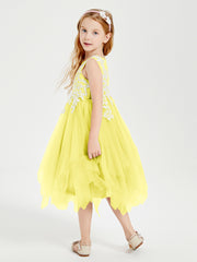 Tulle Tea Length Junior Bridesmaid Dresses Lemon