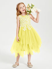 Tulle Tea Length Junior Bridesmaid Dresses Lemon