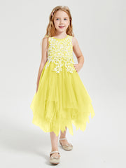 Tulle Tea Length Junior Bridesmaid Dresses Lemon