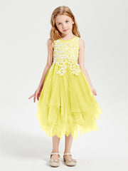 Tulle Tea Length Junior Bridesmaid Dresses Lemon