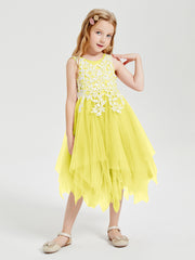 Tulle Tea Length Junior Bridesmaid Dresses Lemon