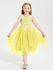 Tulle Tea Length Junior Bridesmaid Dresses Lemon