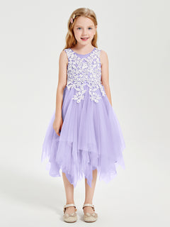 Tulle Tea Length Junior Bridesmaid Dresses Lilac