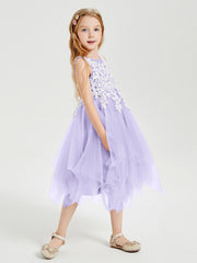 Tulle Tea Length Junior Bridesmaid Dresses Lilac